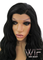 24" Long Curly Natural Black Lace Front Synthetic Hair Wig LFB095