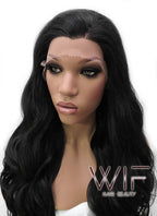 24" Long Curly Natural Black Lace Front Synthetic Hair Wig LFB111