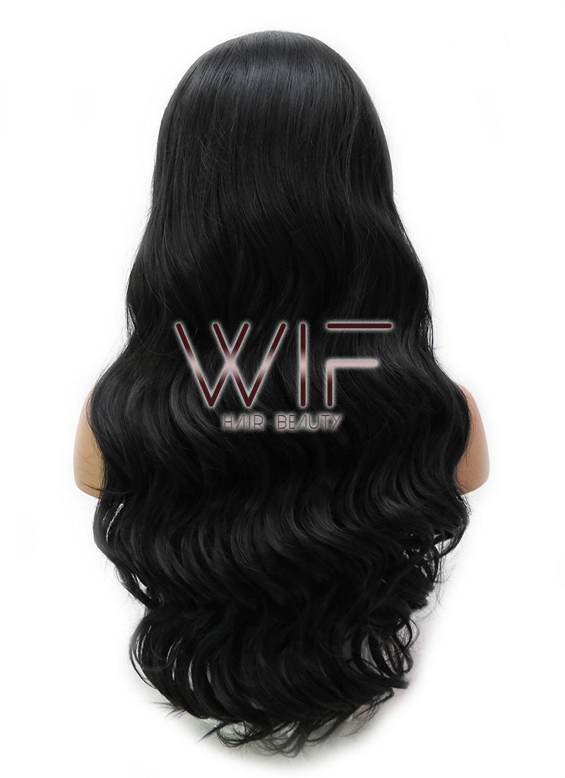 24" Long Curly Natural Black Lace Front Synthetic Hair Wig LFB111
