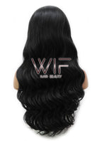 24" Long Curly Natural Black Lace Front Synthetic Hair Wig LFB111
