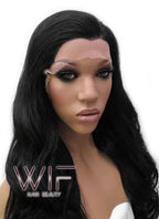 24" Long Curly Natural Black Lace Front Synthetic Hair Wig LFB111