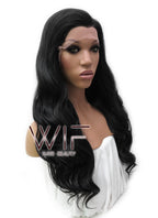 24" Long Curly Natural Black Lace Front Synthetic Hair Wig LFB111