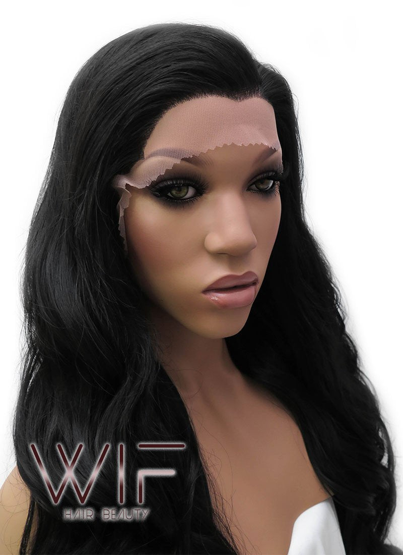 24" Long Curly Natural Black Lace Front Synthetic Hair Wig LFB111
