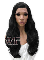 24" Long Curly Natural Black Lace Front Synthetic Hair Wig LFB111
