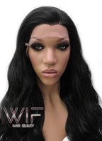 24" Long Curly Natural Black Lace Front Synthetic Hair Wig LFB111