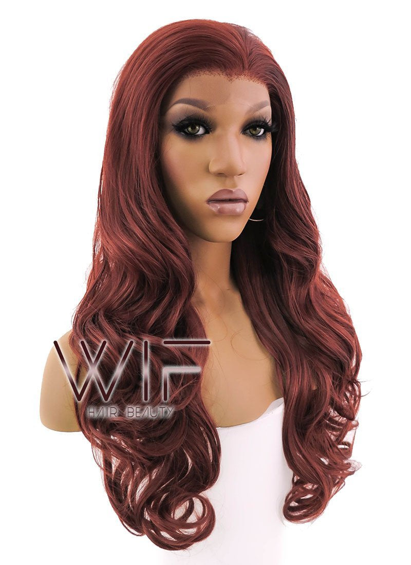24" Wavy Light Reddish Brown Lace Front Synthetic Wig LFB132