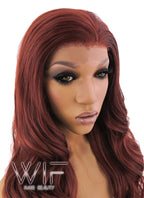 24" Long Curly Light Reddish Brown Lace Front Synthetic Hair Wig LFB132