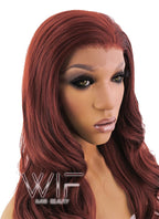 24" Long Curly Light Reddish Brown Lace Front Synthetic Hair Wig LFB132
