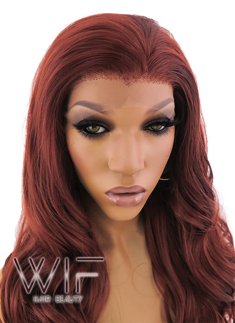 24" Long Curly Light Reddish Brown Lace Front Synthetic Hair Wig LFB132
