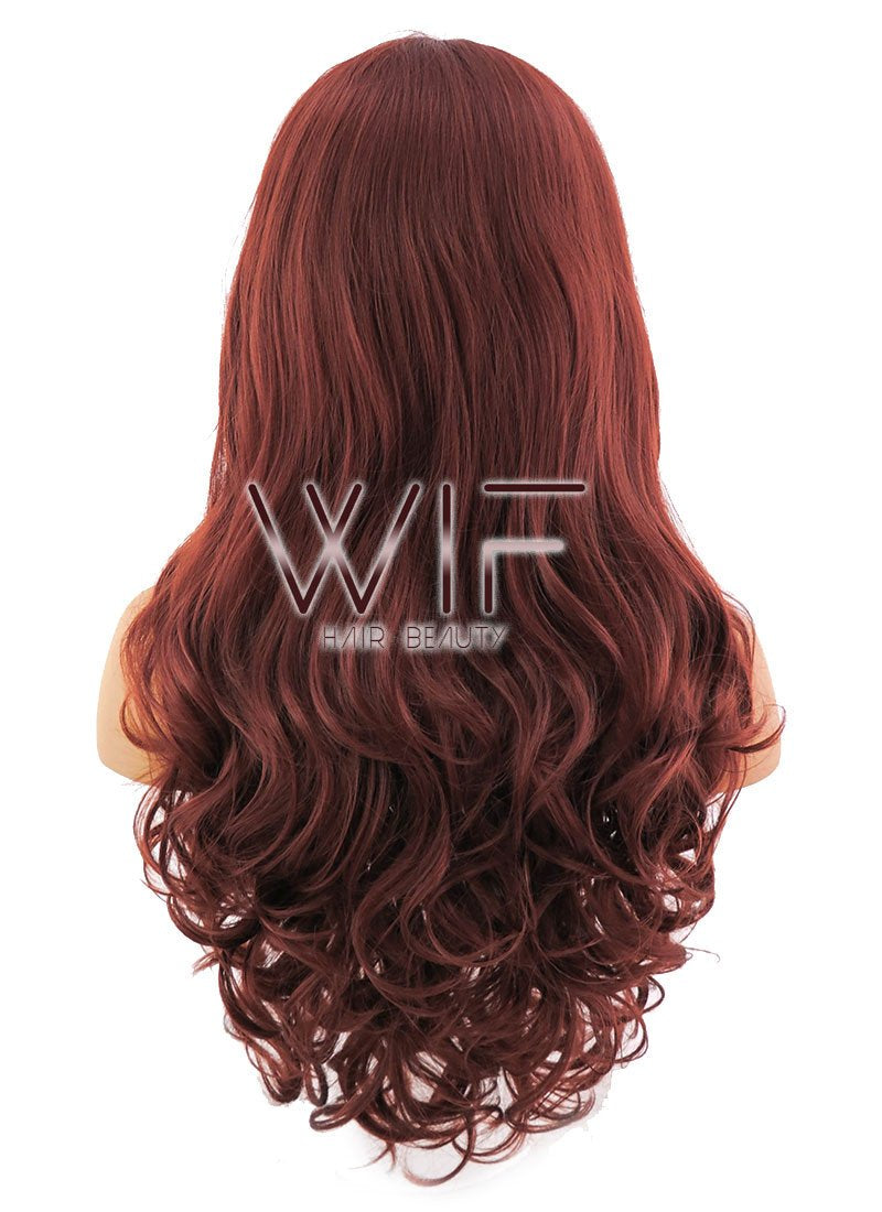 24" Long Curly Light Reddish Brown Lace Front Synthetic Hair Wig LFB132