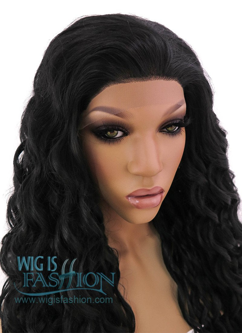 26" Long Spiral Black Lace Front Synthetic Hair Wig LFB166