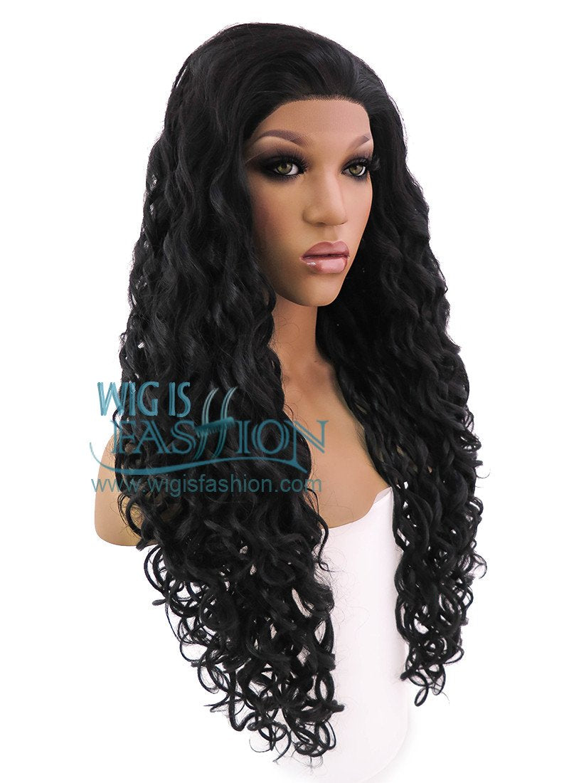 26" Long Spiral Black Lace Front Synthetic Hair Wig LFB166