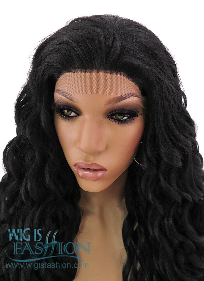 26" Long Spiral Black Lace Front Synthetic Hair Wig LFB166