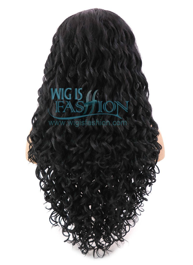 26" Long Spiral Black Lace Front Synthetic Hair Wig LFB166