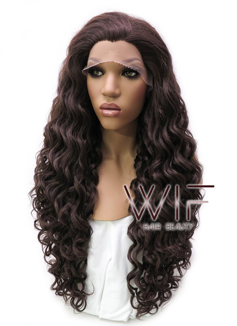 26" Long Curly Golden Brown Lace Front Synthetic Hair Wig LFB069