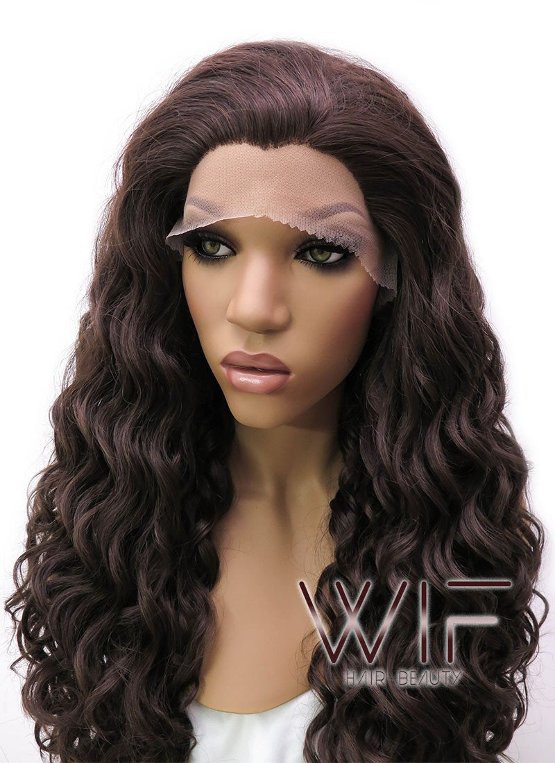26" Long Curly Golden Brown Lace Front Synthetic Hair Wig LFB069