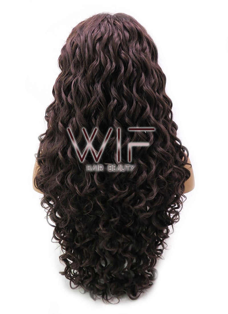 26" Long Curly Golden Brown Lace Front Synthetic Hair Wig LFB069