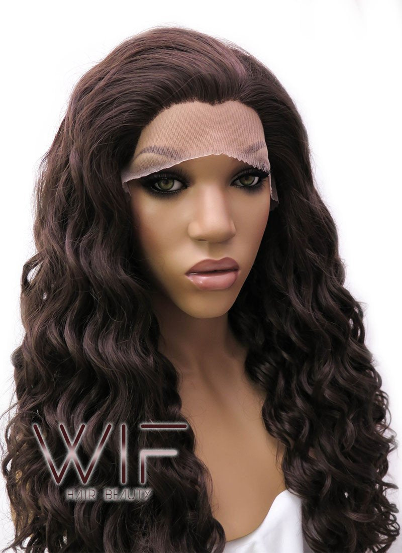 26" Long Curly Golden Brown Lace Front Synthetic Hair Wig LFB069