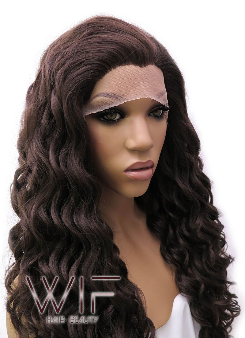 26" Long Curly Golden Brown Lace Front Synthetic Hair Wig LFB069