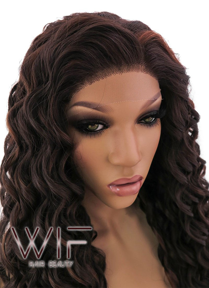 26" Long Spiral Dark Brown Lace Front Synthetic Hair Wig LFB171