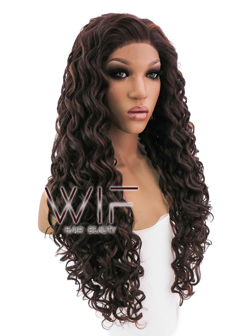 26" Long Spiral Dark Brown Lace Front Synthetic Hair Wig LFB171