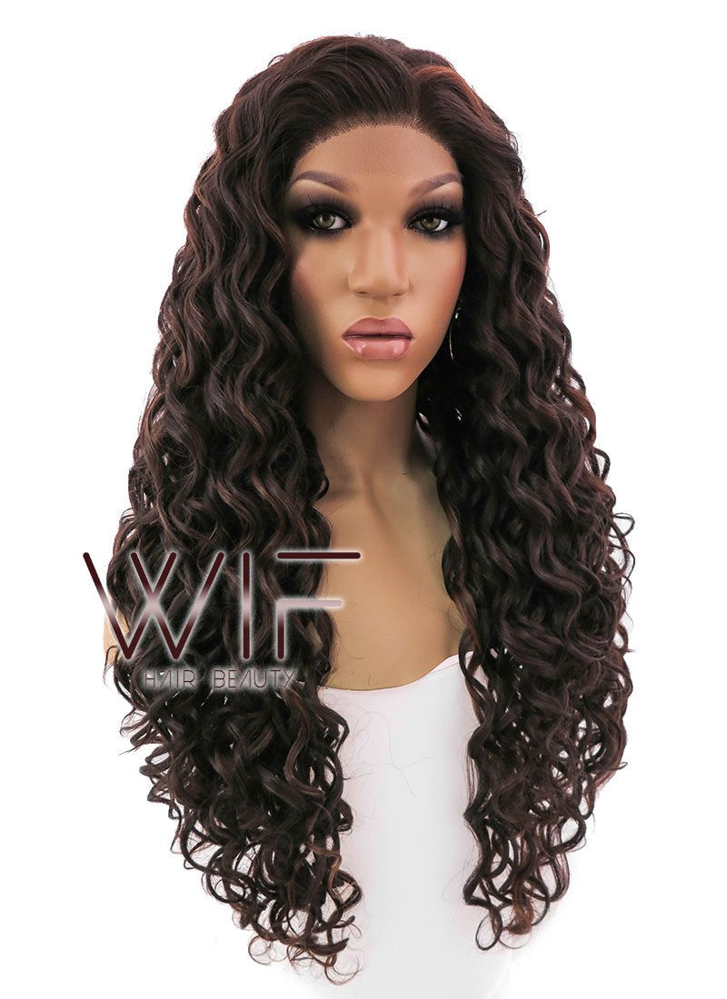 26" Long Spiral Dark Brown Lace Front Synthetic Hair Wig LFB171