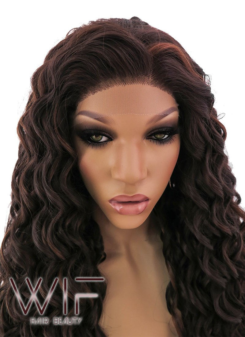 26" Long Spiral Dark Brown Lace Front Synthetic Hair Wig LFB171