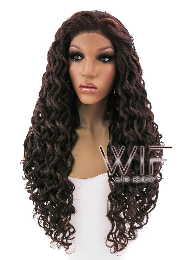 26" Long Spiral Dark Brown Lace Front Synthetic Hair Wig LFB171