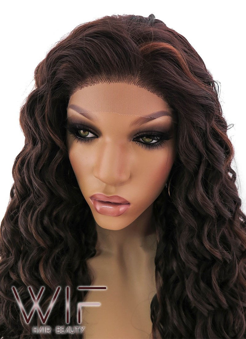26" Long Spiral Dark Brown Lace Front Synthetic Hair Wig LFB171