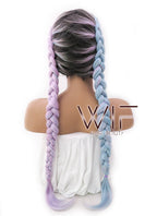 28" Long Black Light Blue Light Purple Ombre Braided Lace Front Synthetic Hair Wig LFB2004