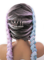 28" Long Black Light Blue Light Purple Ombre Braided Lace Front Synthetic Hair Wig LFB2004