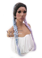 28" Long Black Light Blue Light Purple Ombre Braided Lace Front Synthetic Hair Wig LFB2004