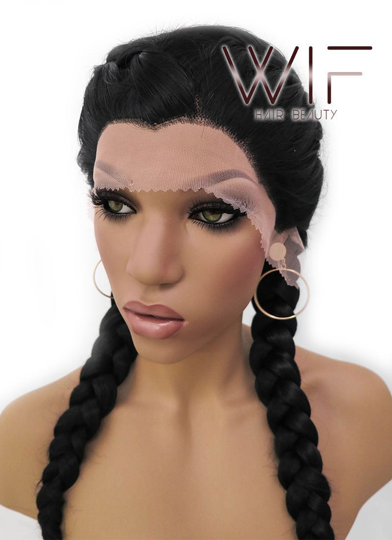 24" Black French Braid Lace Front Synthetic Wig LFB2006