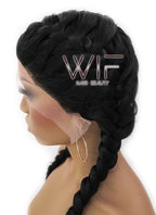 24" Black French Braid Lace Front Synthetic Wig LFB2006