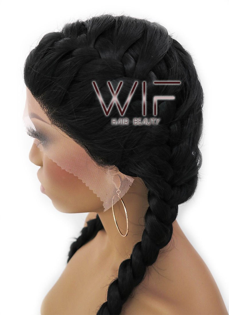 24" Black French Braid Lace Front Synthetic Wig LFB2006