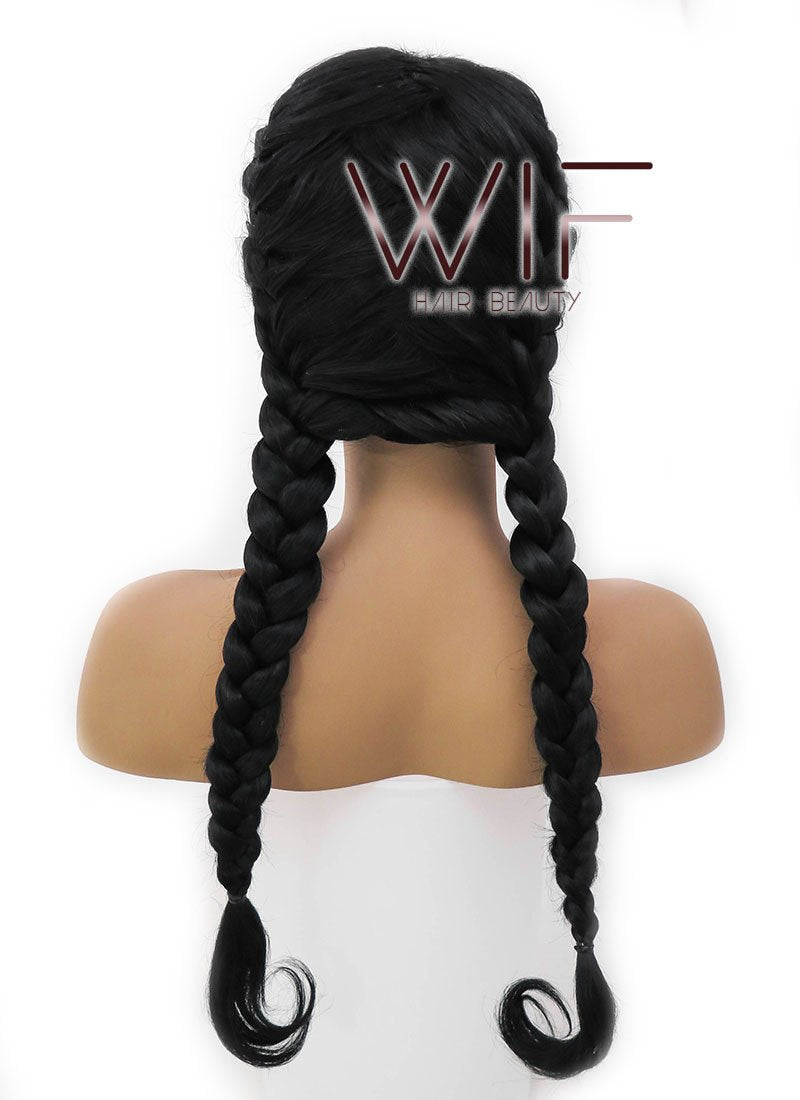 24" Black French Braid Lace Front Synthetic Wig LFB2006