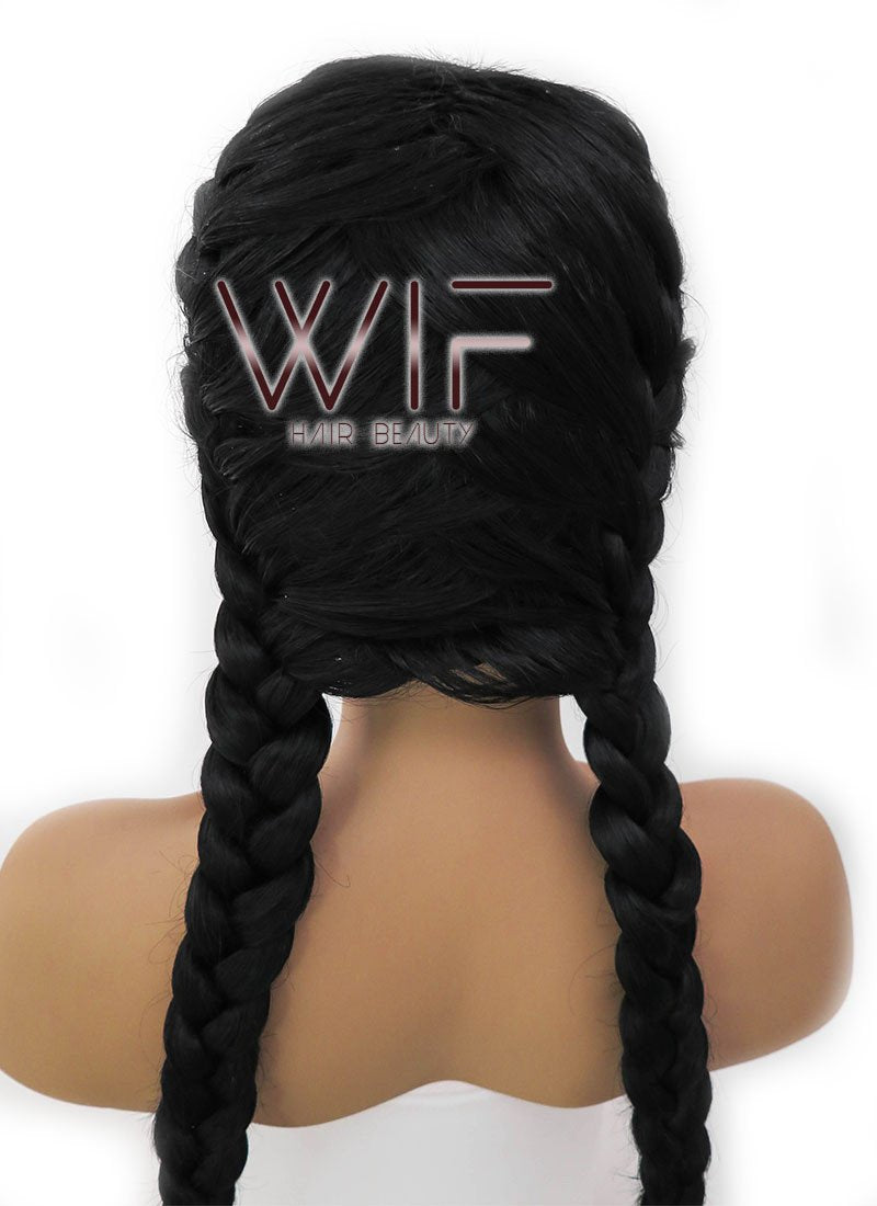 24" Black French Braid Lace Front Synthetic Wig LFB2006