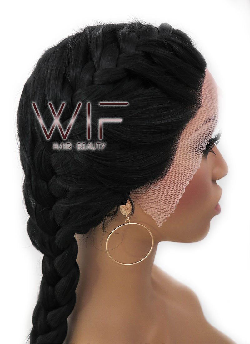 24" Black French Braid Lace Front Synthetic Wig LFB2006