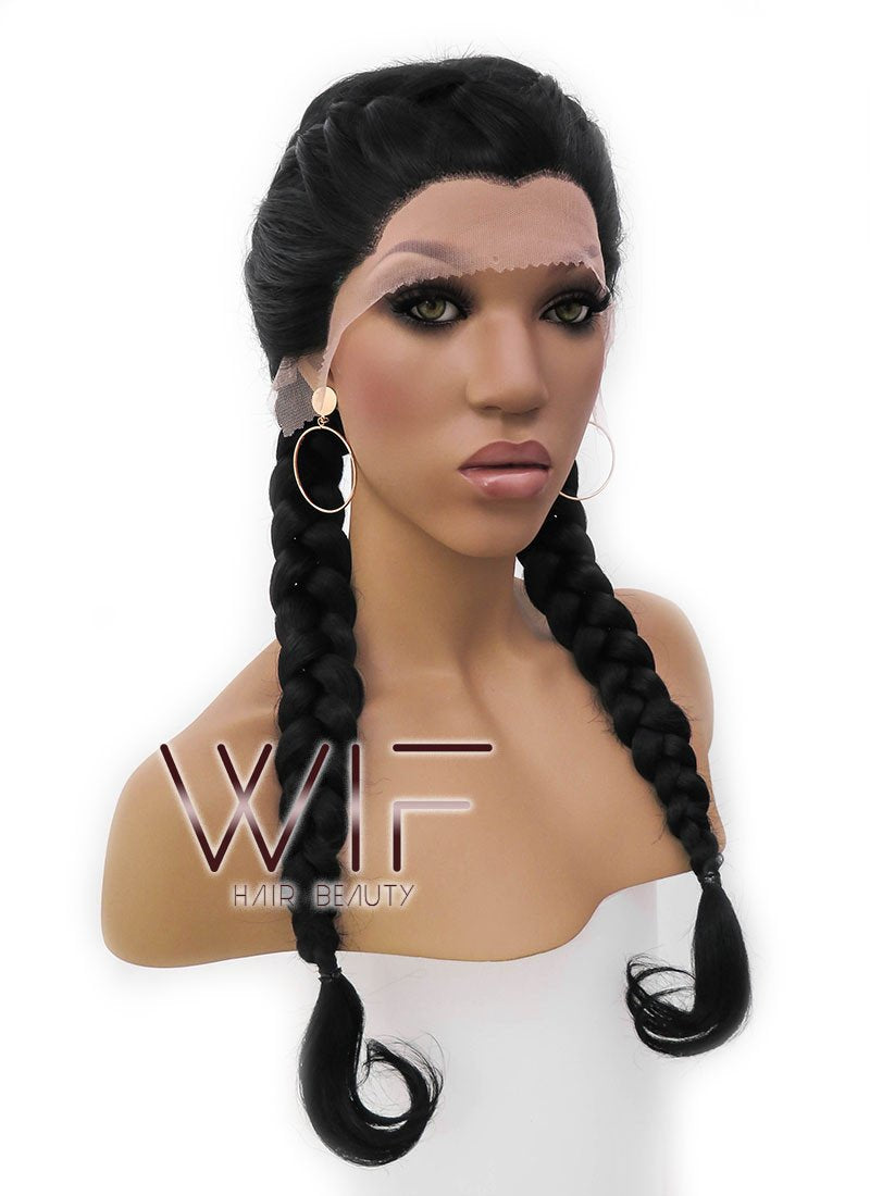 24" Black French Braid Lace Front Synthetic Wig LFB2006
