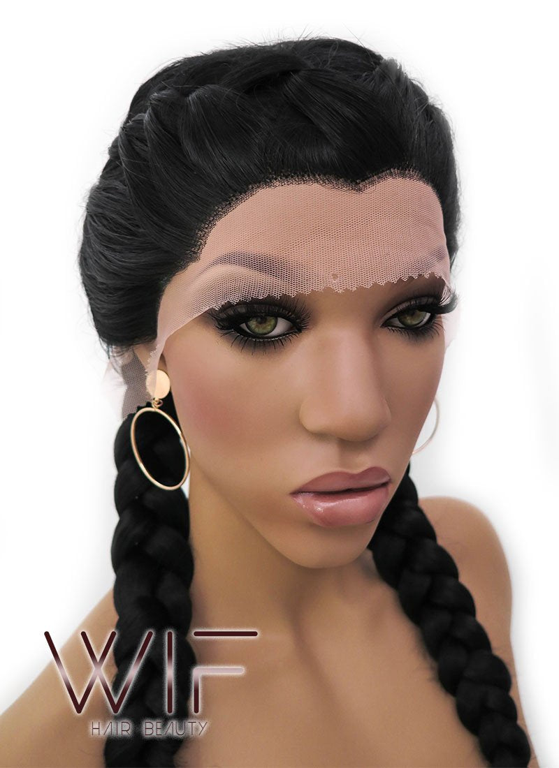 24" Black French Braid Lace Front Synthetic Wig LFB2006