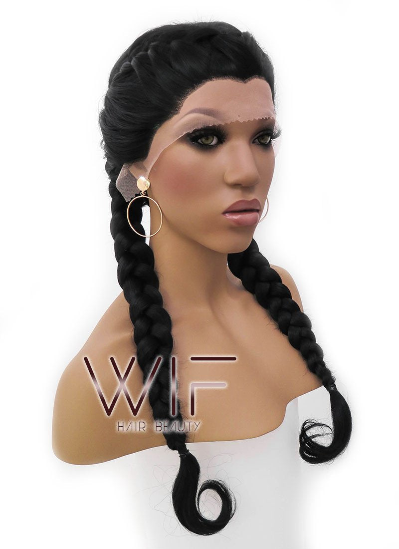 24" Black French Braid Lace Front Synthetic Wig LFB2006