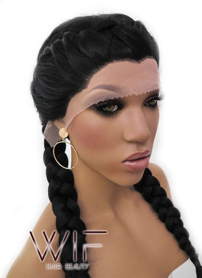 24" Black French Braid Lace Front Synthetic Wig LFB2006