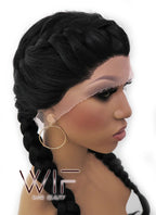 24" Black French Braid Lace Front Synthetic Wig LFB2006