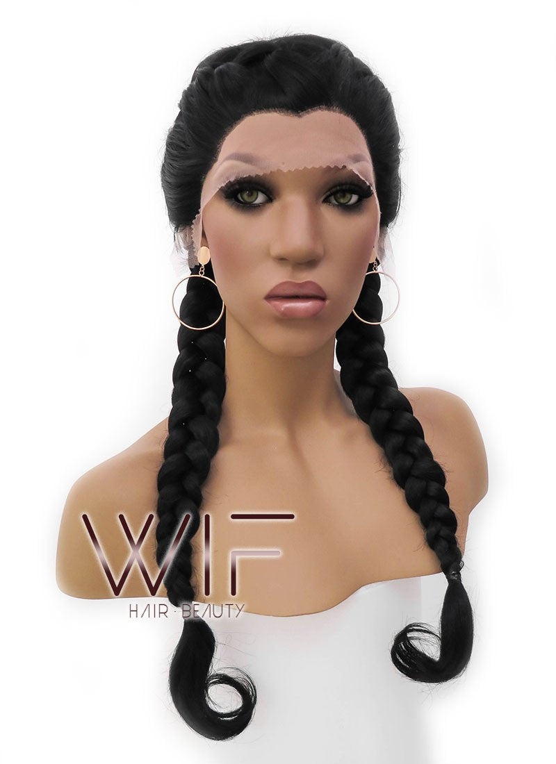 24" Black French Braid Lace Front Synthetic Wig LFB2006
