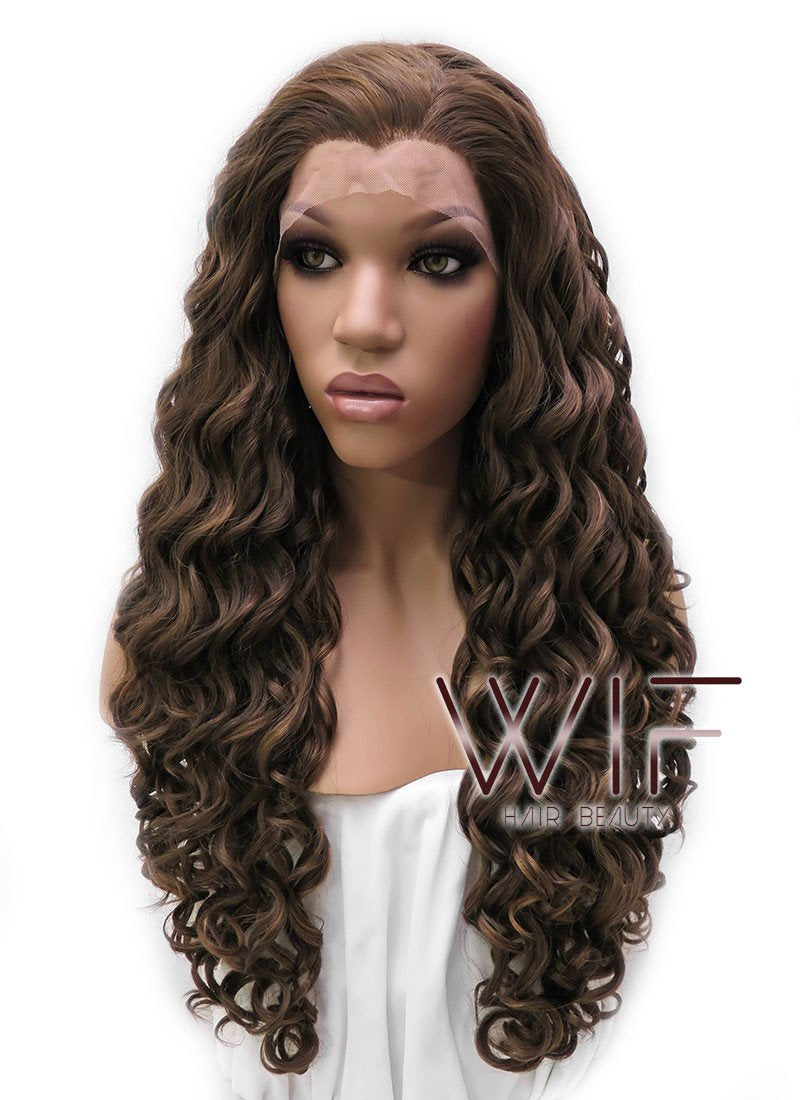 26" Long Spiral Brown Lace Front Synthetic Hair Wig LFB243
