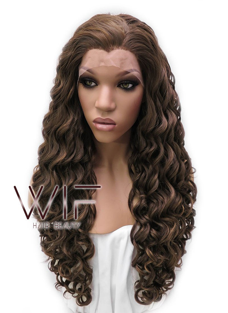 26" Long Spiral Brown Lace Front Synthetic Hair Wig LFB243