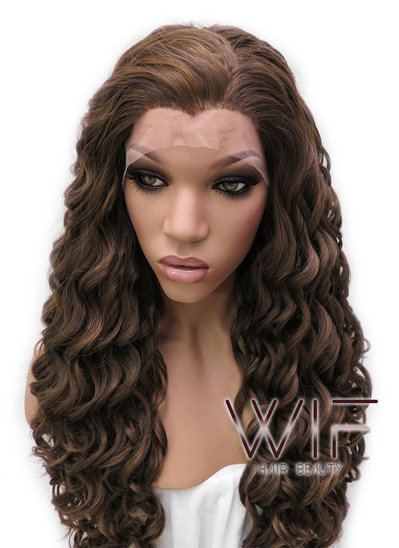 26" Long Spiral Brown Lace Front Synthetic Hair Wig LFB243