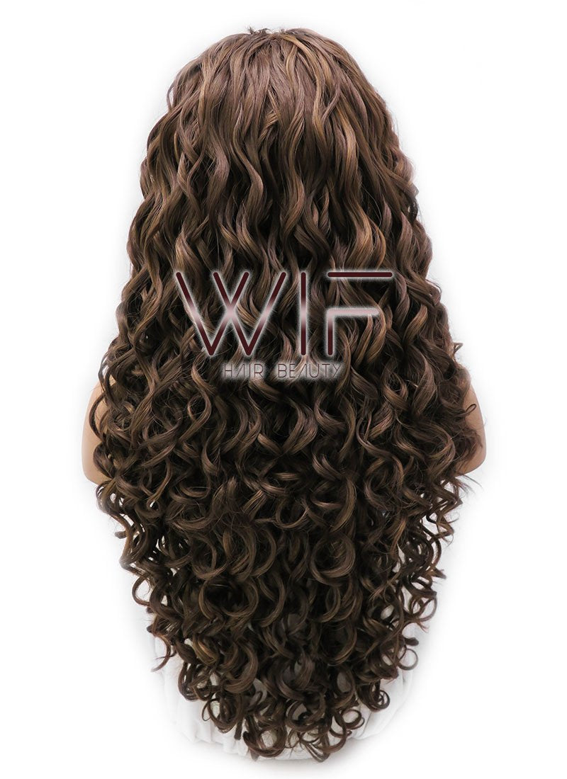 26" Long Spiral Brown Lace Front Synthetic Hair Wig LFB243
