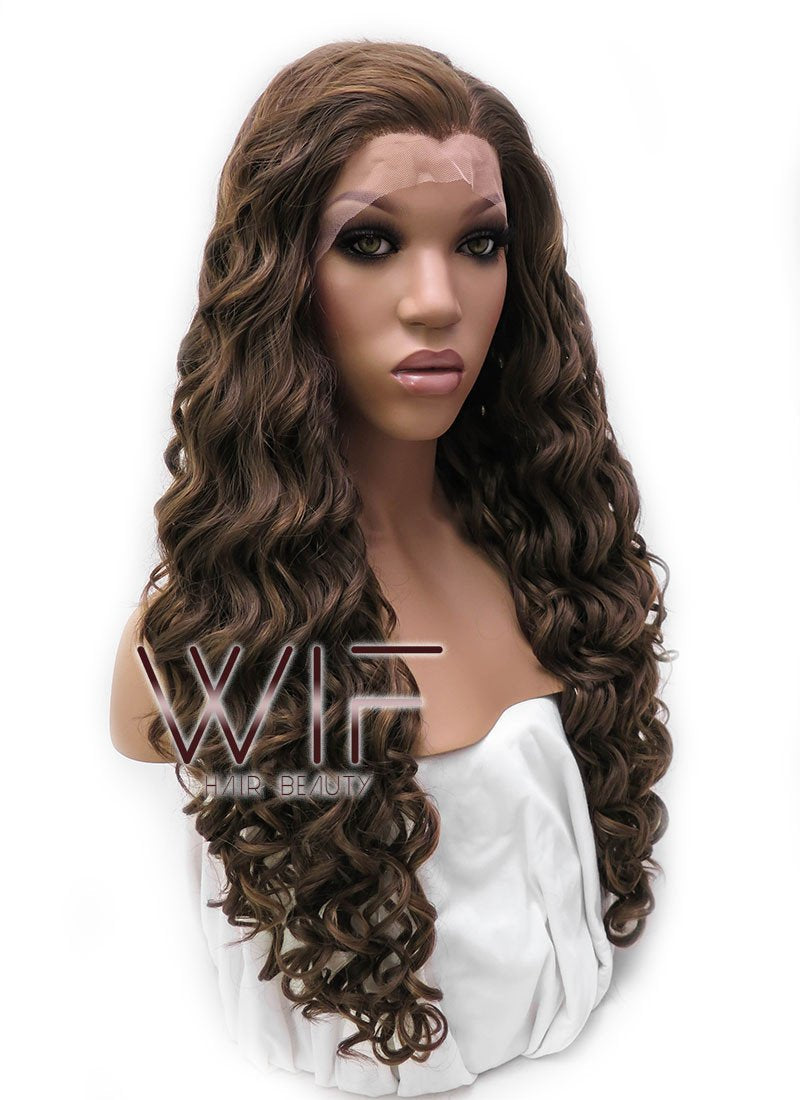 26" Spiral Curly Brown Lace Front Synthetic Wig LFB243