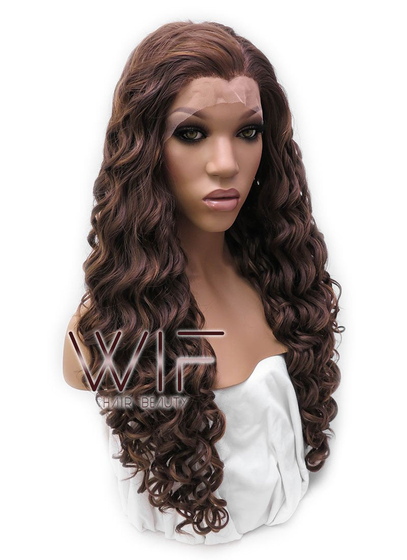 26" Long Spiral Brown Lace Front Synthetic Hair Wig LFB243